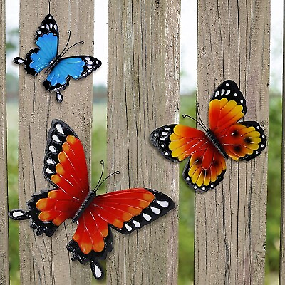 #ad Wall Art Indoor Outdoor Metal Wall Decor Butterfly Set of 3 $20.73