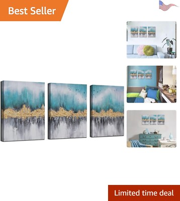 Abstract Wall Art Canvas Mountain Scenery Blue Turquoise 12quot;x16quot;x3 Panels $42.74