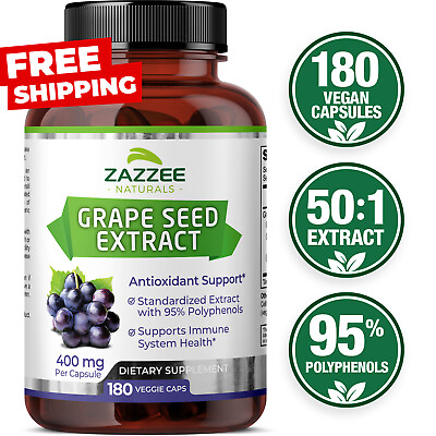 Grape Seed Extract 180 Veggie Capsules 400 mg 95% Polyphenols Antioxidant $19.97