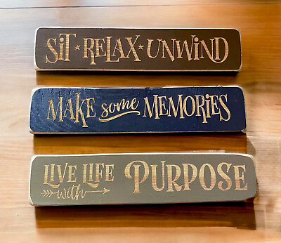 #ad wooden signs inspirational set of 3 shelf decor country farmhouse sayings $24.99