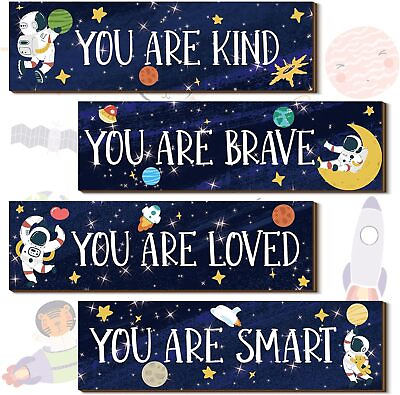 #ad 4 Pieces Space Decor Boys Room Space Posters Boy Bedroom Wall Decor Spaceman Woo $20.39