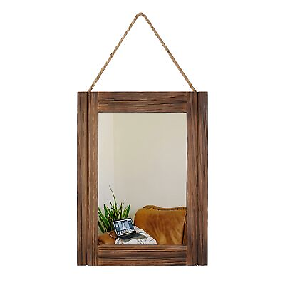 #ad 16 X 12 Inch Rustic Wood Framed Wall Mirror with Hanging Rope for Farmhouse D... $29.46