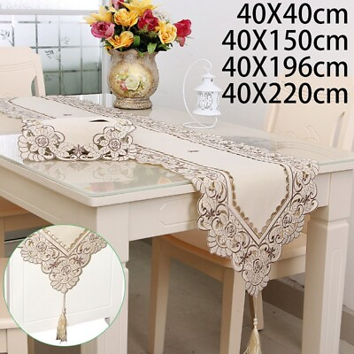 #ad Embroidered Lace Tablecloth Floral Table Runner Doily Wedding Party Satin Decor $8.43