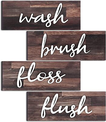 #ad Jetec 4 Pieces Farmhouse Bathroom Wall Decor Wash Signs Rustic Hanging Wooden Si $18.35