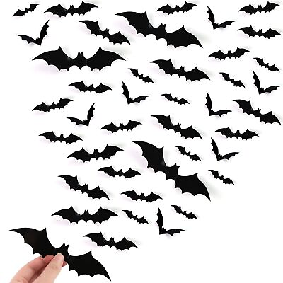 #ad 120PCS Halloween Bats Wall Decor 3D Bat Stickers Halloween Decorations Wate... $14.66