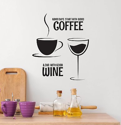 #ad Vinyl Wall Decal Coffee Wine Quote Restaurant Kitchen Dining Room Stickers Mural $47.99