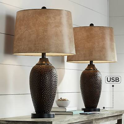 #ad Kaly Rustic Table Lamps 25quot; High Set of 2 Oiled Bronze with USB Port for Bedroom $139.99
