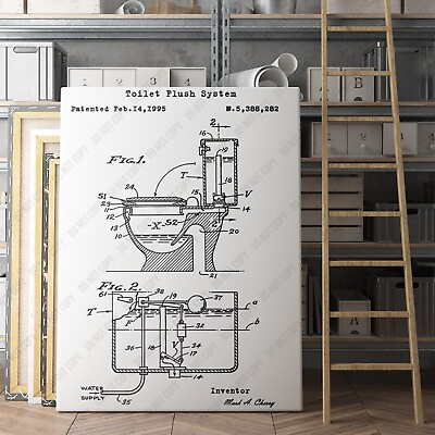 #ad #ad Toilet Blueprint Patent Funny Bathroom Black and White Canvas Wall Art Print $69.00