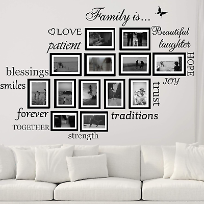 #ad Family Wall Decals Set of 14 Family Words Quotes Vinyl Stickers Picture Frame Wa $19.58