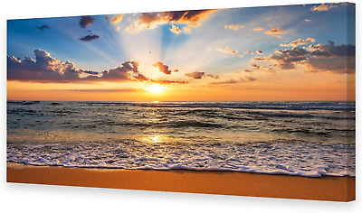 #ad #ad BK1850 Wall Art Decor Large Canvas Print Picture Sunrise Ocean Beach Waves Scene $61.99