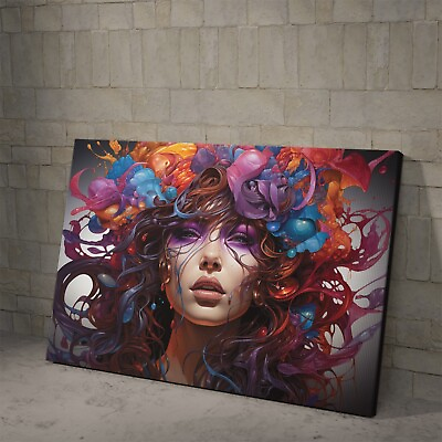 #ad Trippy Psychedelic Beautiful Girl Colorful Modern Wall Art Decor Canvas $46.99