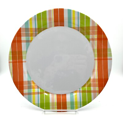 Target Home Heavy Duty 11 in Dinner Plate Orange Plaid Spring Summer Picnic $10.49