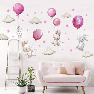 #ad 1PC Balloon Bunny Wall Stickers Living Room Sticker Decals Home DIY Decorations $19.07