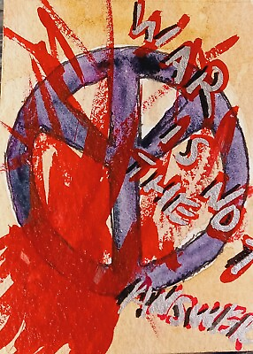 #ad ACEO Original Watercolor Acrylic Modern Art Painting Protest Art War Peace Sign $6.98