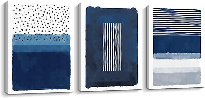 #ad Blue Canavs Wall Art for Living Room Decor 3 Pieces Abstract Blue and White Pain $61.42