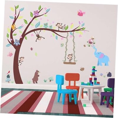 #ad Forest Animals Baby Wall Stickers Elephant Monkey Owl Bear Wall Decals $26.13