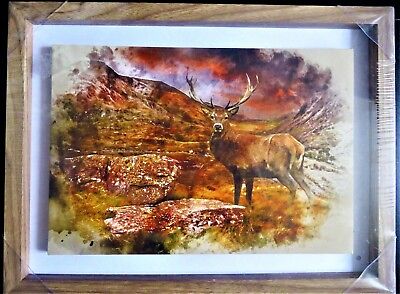 #ad Stag on the Moors Deer Winter Wall Art Painting on Canvas Framed new sealed GBP 17.99