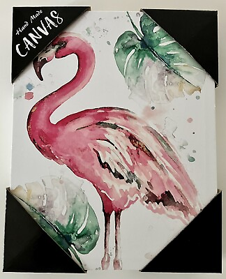 #ad Pink Flamingo Canvas Print Wall Art Framed Picture Painting Photo Decor 14”x11” $24.99