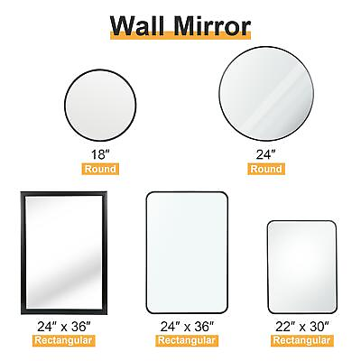 #ad Round Rectangular Wall Mirror Black Metal Frame For Home and Bathroom Wall Decor $70.58