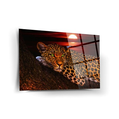 #ad Leopard at Sunset Tempered Glass Wall Art Fade Proof Home Decor Wall Hangings $99.00