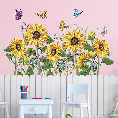#ad Sunflower Butterfly Wall Stickers Peel amp; Stick Removable Garden Yellow Flower A $17.63