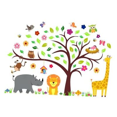 #ad Woodland Nursery Decor Colorful Large Tree amp; Animal Wall Decals for Baby $32.85