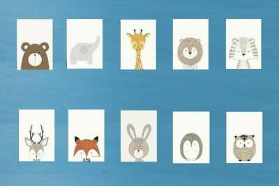 #ad Wall Art Home Nursery Decor Baby Animals Drawings Prints Set of 10 $20.69