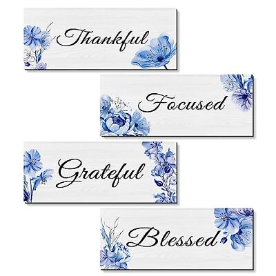 #ad 4 Pieces Blue Wall Decor for Living Room BedroomFocused Grateful Blessed Than... $16.52