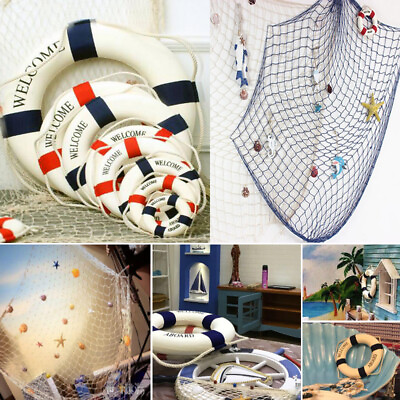 #ad Nautical Fishing Net Navy Wall Hangings Room Home Decor Marine Lifebuoy Crafts GBP 3.49