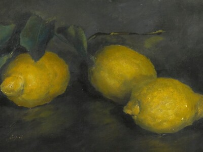 #ad Lemons Still Life 28 x 21 in Rolled Canvas Art Print Kitchen Fruit Oil Painting $79.00