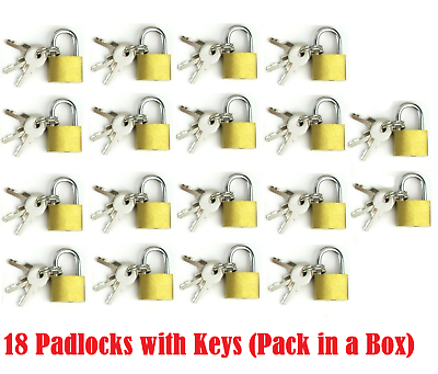 #ad 18 Small Metal Padlock Mini Brass Tiny Box Travel Locks Keyed Jewelry 3 Key 20mm $12.97