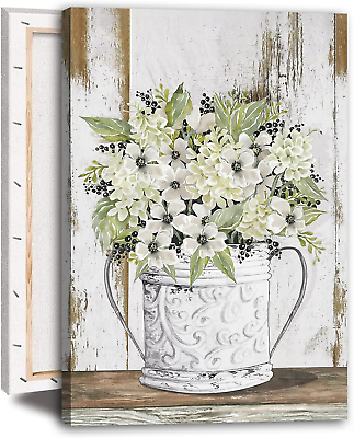 #ad Rustic Floral Wall Art Country Bathroom Wall Decor Farmhouse Style Poster White $64.22