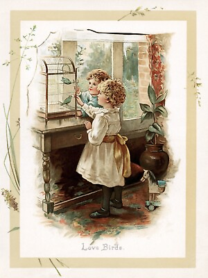 #ad #ad 11189.Decoration Poster.Vintage Interior bathroom wall.Victorian girls.Love bird $47.00