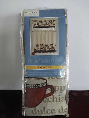 #ad #ad Ellery 3pc Kitchen Tier Valance Curtain Set COFFEE TALK CUPS $29.99