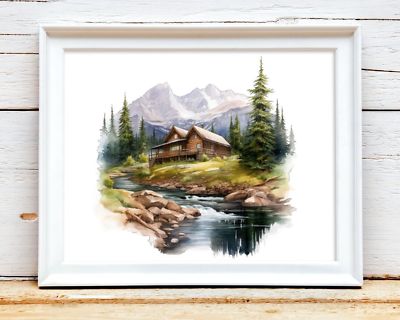 #ad Mountain Wall Art Print Forest Cabin Wall Art Decor Woodland Home Decor $9.99
