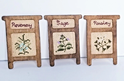 #ad NMI Stich N Frame Herbs 4quot; Framed Rosemary Sage Parsley Kitchen Decor Set of 3 $9.99