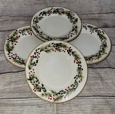#ad Target Home NEW IN BOX Salad Plates PINE amp; BERRIES Christmas Set Of 4 $109.99