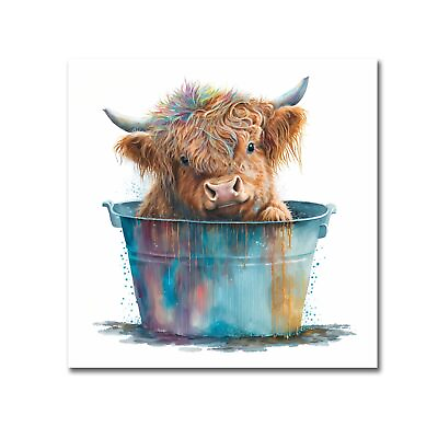 #ad Highland cattle Wall Decor Canvas Art Cartoon Prints watercolor style Picture... $14.60