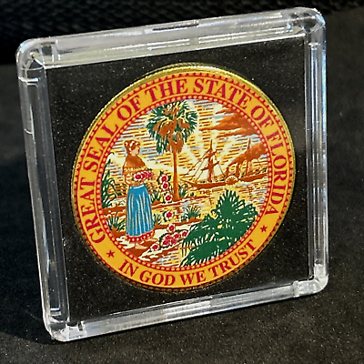 #ad Great State of FLORIDA State Seal Colorized Collectible Challenge Coin W CASE $13.98
