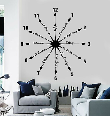 #ad Vinyl Wall Decal Clock Capital City Time Words Home Decor Stickers Mural g1136 $48.99