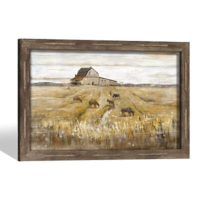 #ad Country Wall Art Wooden Artwork: Rustic Farmhouse Barn Scene Picture Decor Fr... $95.58