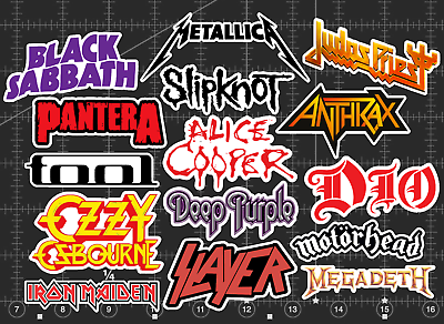 #ad 15 Heavy Metal Rock Band Logo Stickers Clear Holographic or White Metallica $10.95