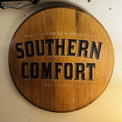 #ad Rustic Home Bar Decor Southern Comfort Bourbon Whisky Barrel Lid wood wall art $95.00