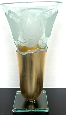#ad Sergio Bueno Expressions Sculptured Gold Etched Modern Vase Studio Art Glass $305.33