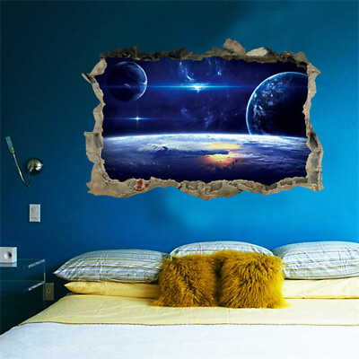 #ad Stars Planets Space Wall Stickers Wallpaper Mural Photo Universe 3D Wall Galaxy $12.29