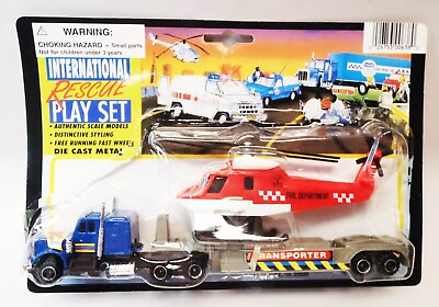 #ad FIRE RESCUE Diecast Car Transporter amp; Heliocopter Playset 627307 8 MAH 7 NEW IOP $12.99