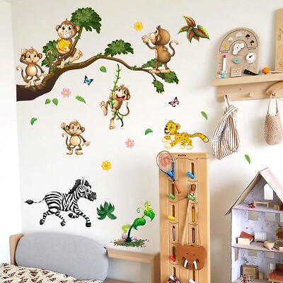 #ad Cartoon Animals Wall Stickers Monkey Zebra Leopard Decals Kids Baby Nursery Room $8.99