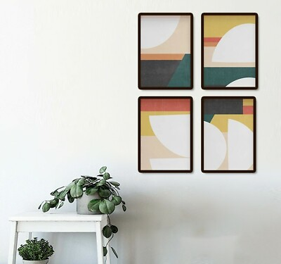 #ad Wall Art Home Decor Modern Abstract Geometric Digital Set of 4 Prints $16.20