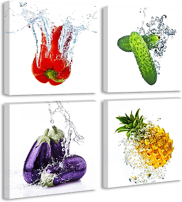 #ad Kitchen Wall Decor Fresh Vegetables Canvas Wall Art Colorful Various Fruits Cu $43.99