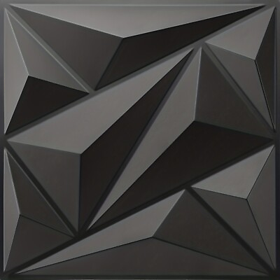 #ad Modern 3D Diamond PVC Wall Panels 33pc Matte Black Easy to Install Tiles $27.54